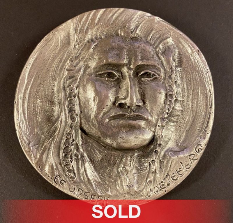 Joe Beeler Chief Joseph medallion medal paper weight coin coinage pewter sculpture western Native American Indian sold