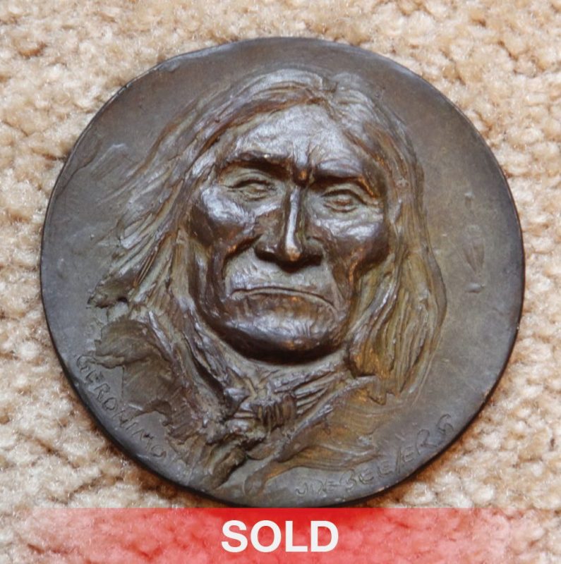 Joe Beeler Geronimo medallion Native American Indian portrait bronze sculpture coin sold