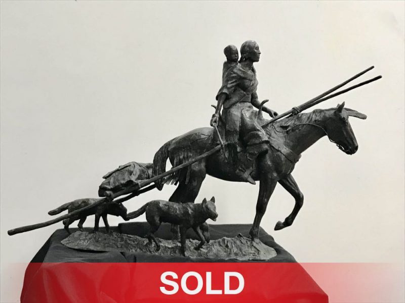 Joe Beeler Prairie Madonna Native American India woman child dog travios horse equine western bronze sculpture side sold