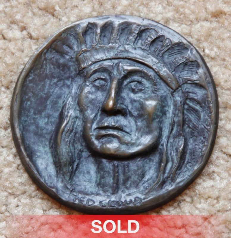 Joe Beeler Red Cloud medallion Native American Indian portrait bronze sculpture coin sold