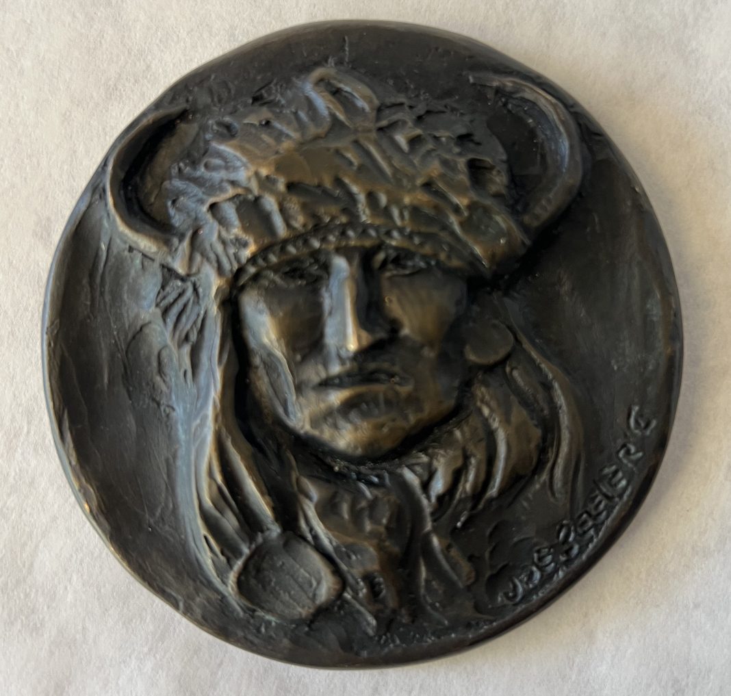 Joe Beeler medallion buffalo headdress Native American Indian western bronze sculpture coin