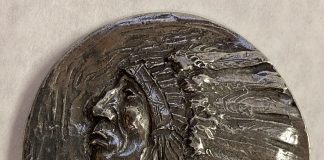 Joe Beeler medallion portrait bust coin paper weight western sculpture