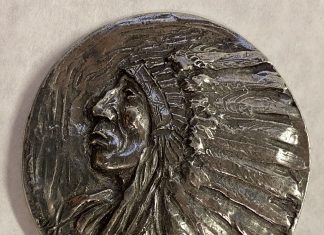 Joe Beeler medallion portrait bust coin paper weight western sculpture