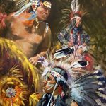 Leslie DeMille Ceremonial Dance Native American Indian dancers western oil painting