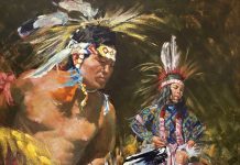Leslie DeMille Ceremonial Dance Native American Indian dancers western oil painting