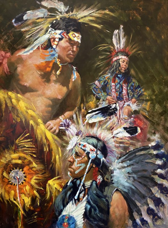 Leslie DeMille Ceremonial Dance Native American Indian dancers western oil painting