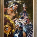Leslie DeMille Ceremonial Dance Native American Indian dancers western oil painting framed