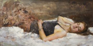 Mary Qian Mary Qian figure figurative impressionistic oil painting on bed