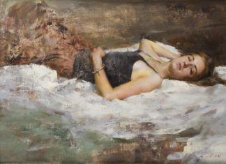 Mary Qian figure figurative impressionistic oil painting on bed