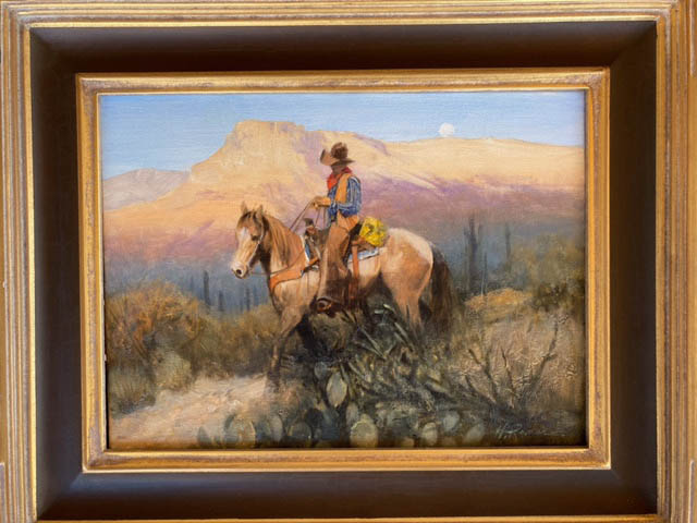Howard Rogers A Desert Evening cacti saguaro cactus desert mountain Arizona landscape oil painting framed