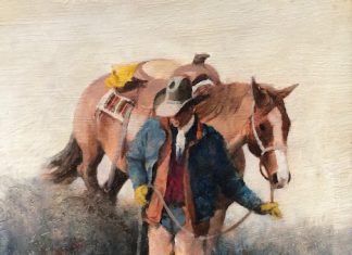 Howard Rogers Downhill Walk cowboy horse western oil painting