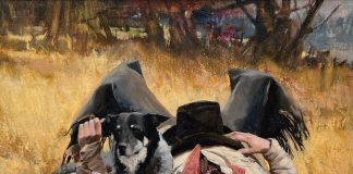 Howard Rogers End Of A Long Day cowboy dog man's best friend western oil painting