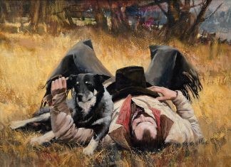 Howard Rogers End Of A Long Day cowboy dog man's best friend western oil painting