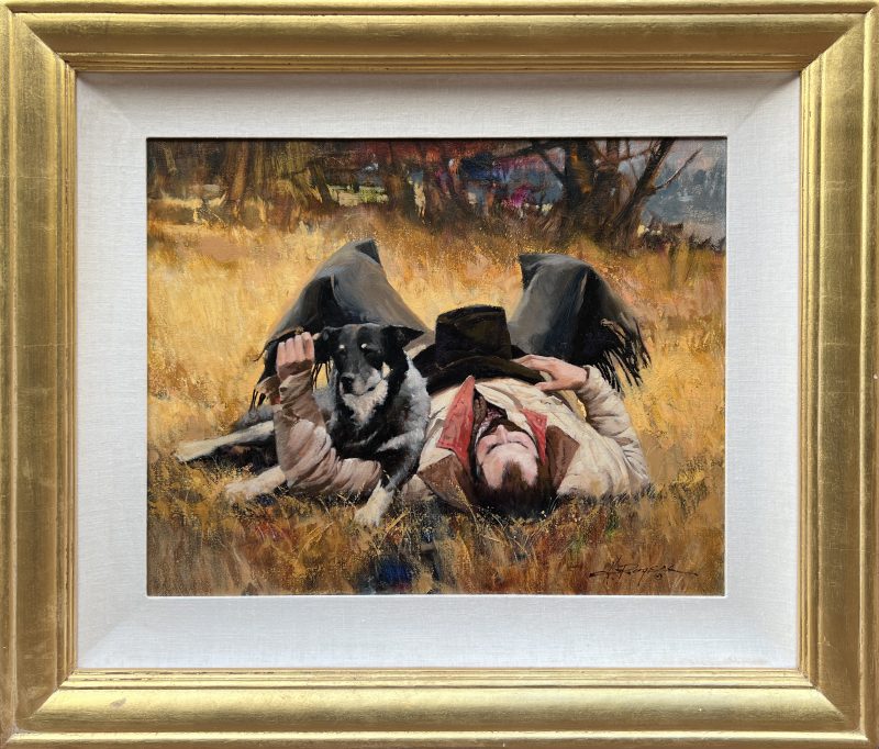 Howard Rogers End Of A Long Day cowboy dog man's best friend western oil painting framed