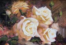 Howard Rogers Peace Rose stillife still life flower floral oil painting