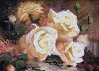 Howard Rogers Peace Rose stillife still life flower floral oil painting