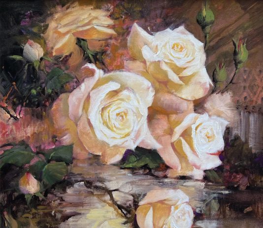 Howard Rogers Peace Rose stillife still life flower floral oil painting