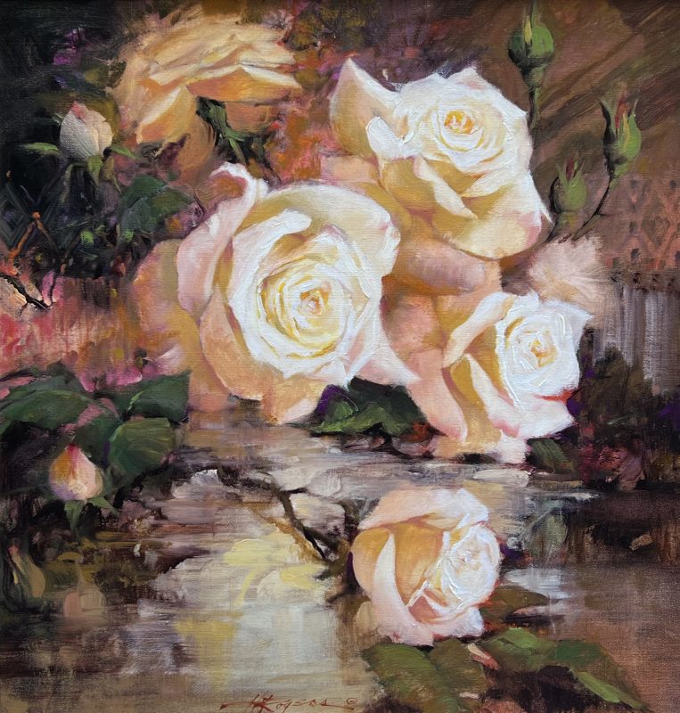 Howard Rogers Peace Rose stillife still life flower floral oil painting