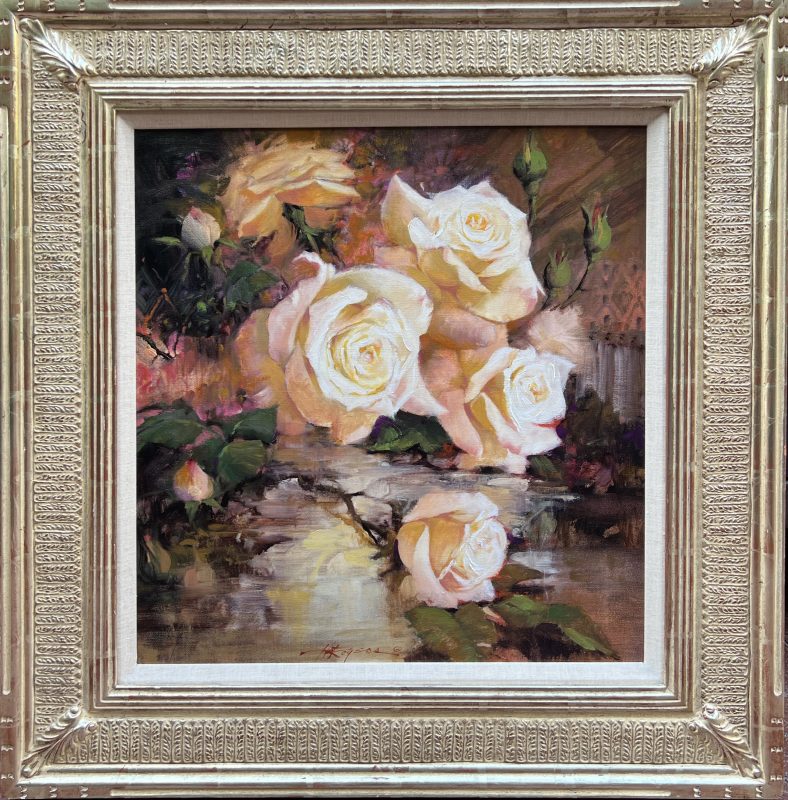 Howard Rogers Peace Rose stillife still life flower floral oil painting framed