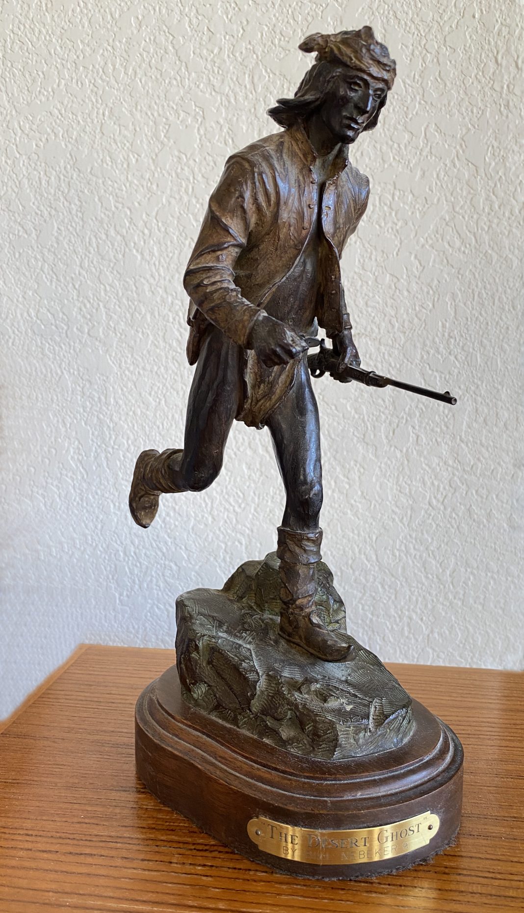 Bill Nebeker The Desert Ghost Native American Indian running rifle western bronze sculpture