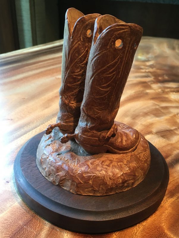 Mehl Lawson Sixes Sunrise cowboy boots bronze western sculpture back