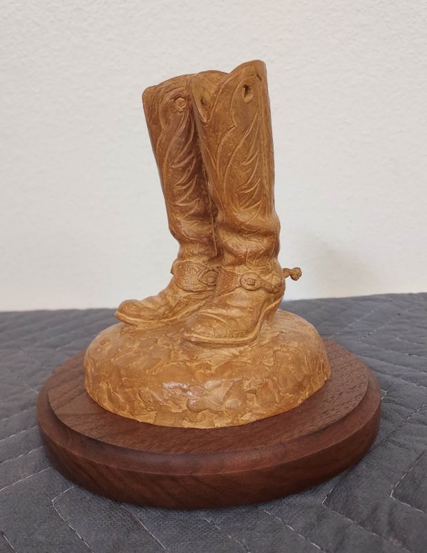 Mehl Lawson Sixes Sunrise cowboy boots bronze western sculpture side