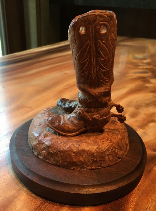Mehl Lawson Sixes Sunrise cowboy boots bronze western sculpture side