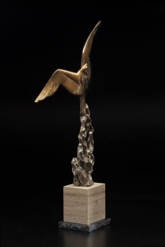 Tim Cherry From The Flames Phoenix bird rising from flame fire contemporary wildlife bronze sculpture side