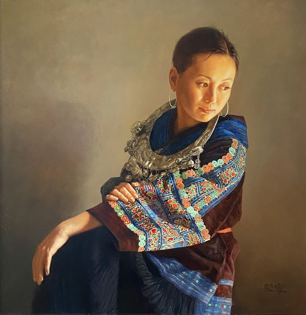 Jie Wei Zhou Contemplation portrait figure figurative Asian Chinese woman oil painting