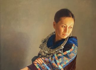 Jie Wei Zhou Contemplation portrait figure figurative Asian Chinese woman oil painting