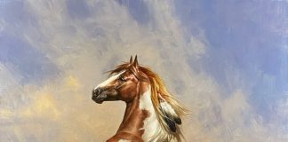 Jie Wei Zhou Getting A Better View paint horse equine western oil painting bucking horse