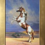 Jie Wei Zhou Getting A Better View paint horse equine western oil painting bucking horse framed