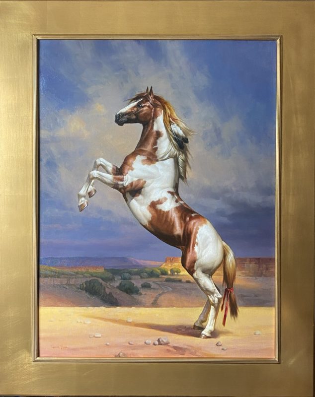 Jie Wei Zhou Getting A Better View paint horse equine western oil painting bucking horse framed