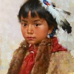 Jie Wei Zhou Innocent Native American portrait girl female woman portrait figure figurative oil painting sold