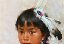 Jie Wei Zhou Innocent Native American portrait girl female woman portrait figure figurative oil painting