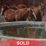 Tom Dorr First To The Trough horses morning drink western oil painting sold