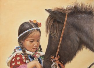 Ann Hanson Making Friends horse girl Native American lady woman western oil painting