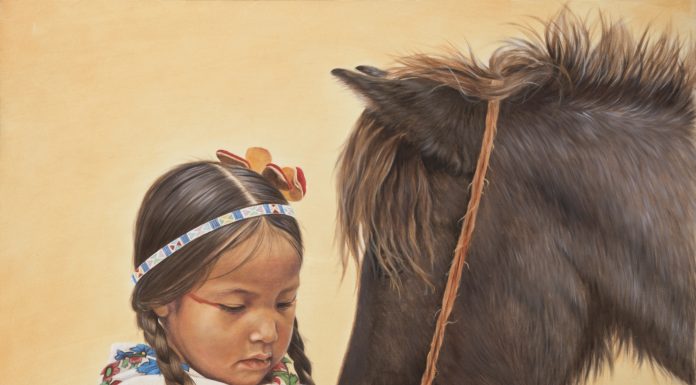 Ann Hanson Making Friends horse girl Native American lady woman western oil painting