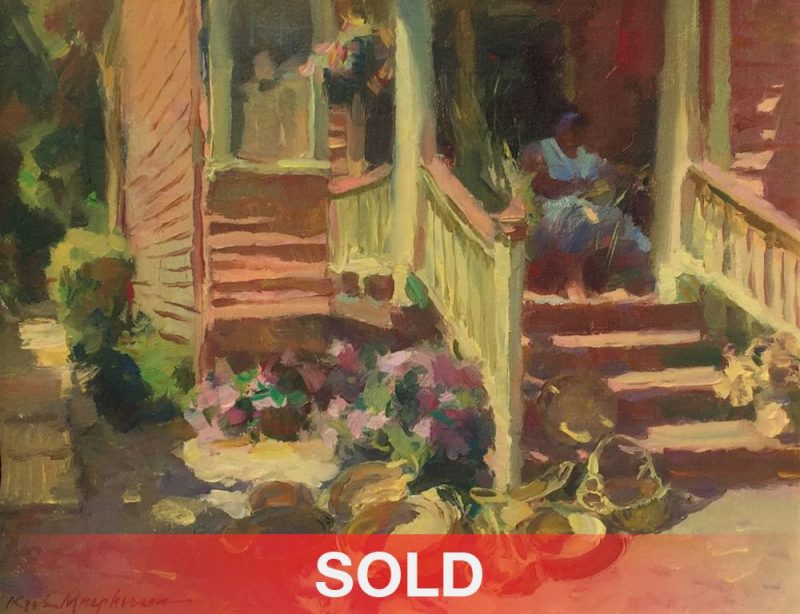 Kevin Macpherson The Basket Maker architecture woman house home craft artist oil painting sold