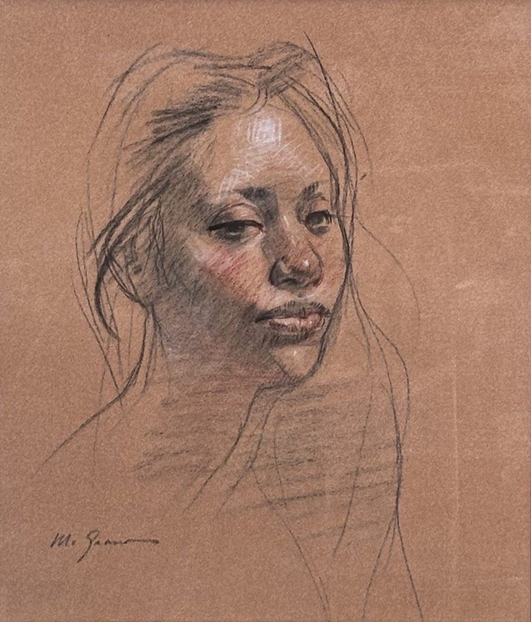 Sherrie McGraw Portrait female woman drawing sketch conte crayon original