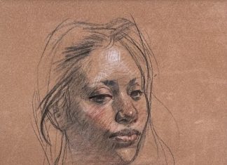 Sherrie McGraw Portrait female woman drawing sketch conte crayon original