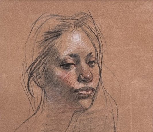 Sherrie McGraw Portrait female woman drawing sketch conte crayon original