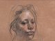 Sherrie McGraw Portrait female woman drawing sketch conte crayon original