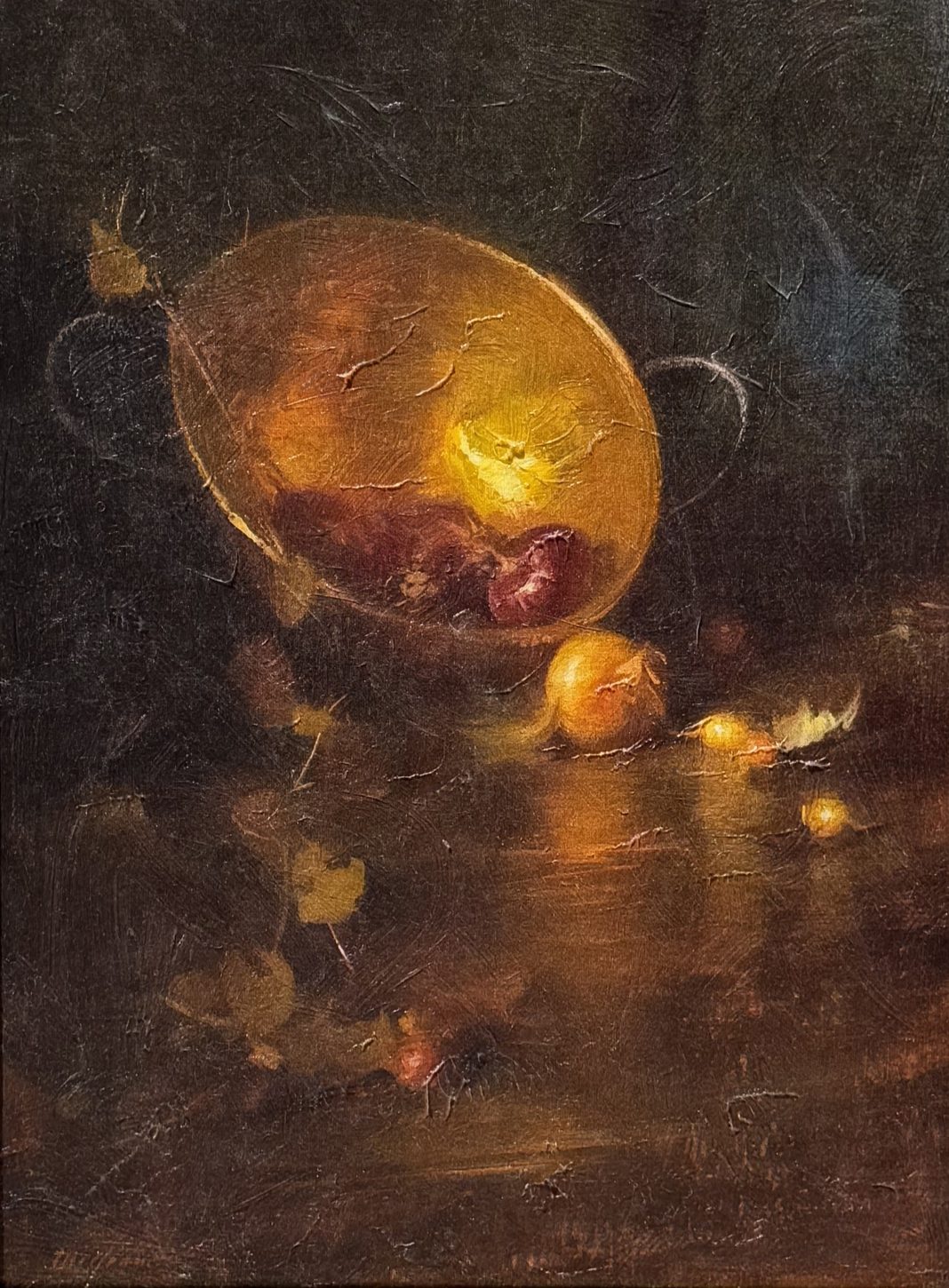 Sherrie McGraw The Brass Bowl fruit copper pot fruit onion still life oil painting
