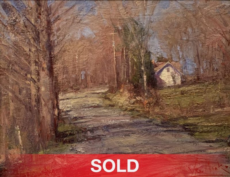 George Van Hook Country Road trees house architecture landscape oil painting sold