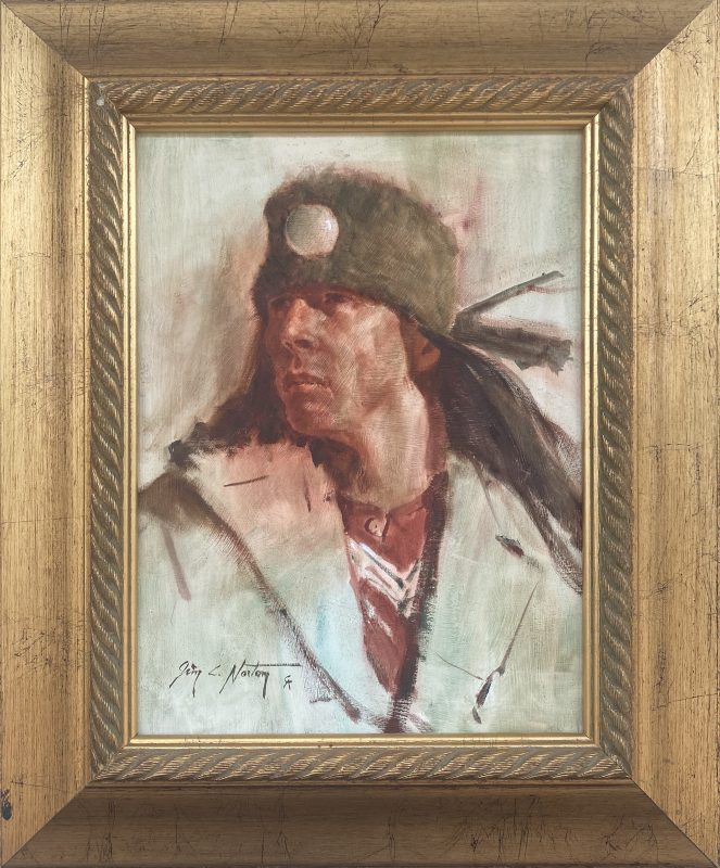 Jim Norton Native American warrior man portrait oil painting framed