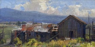 Kathryn Stats Time Travel barn ranch farm architecture architectural western oil painting landscape