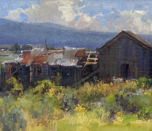 Kathryn Stats Time Travel barn ranch farm architecture architectural western oil painting landscape