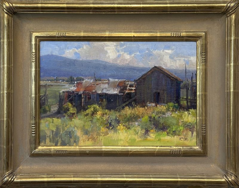 Kathryn Stats Time Travel barn ranch farm architecture architectural western oil painting landscape framed