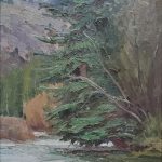 Len Chmiel Steady Drizzle river stream mountain tree landscape oil painting sold